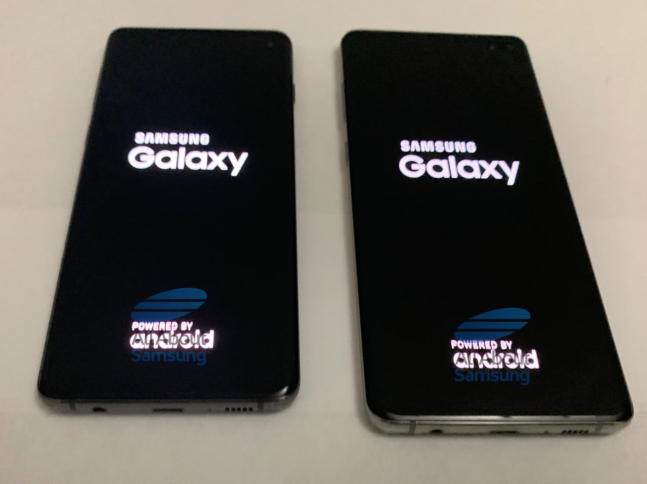 Leaked photos of the Galaxy S10 and Galaxy S10 Plus side-by-side from the front. 