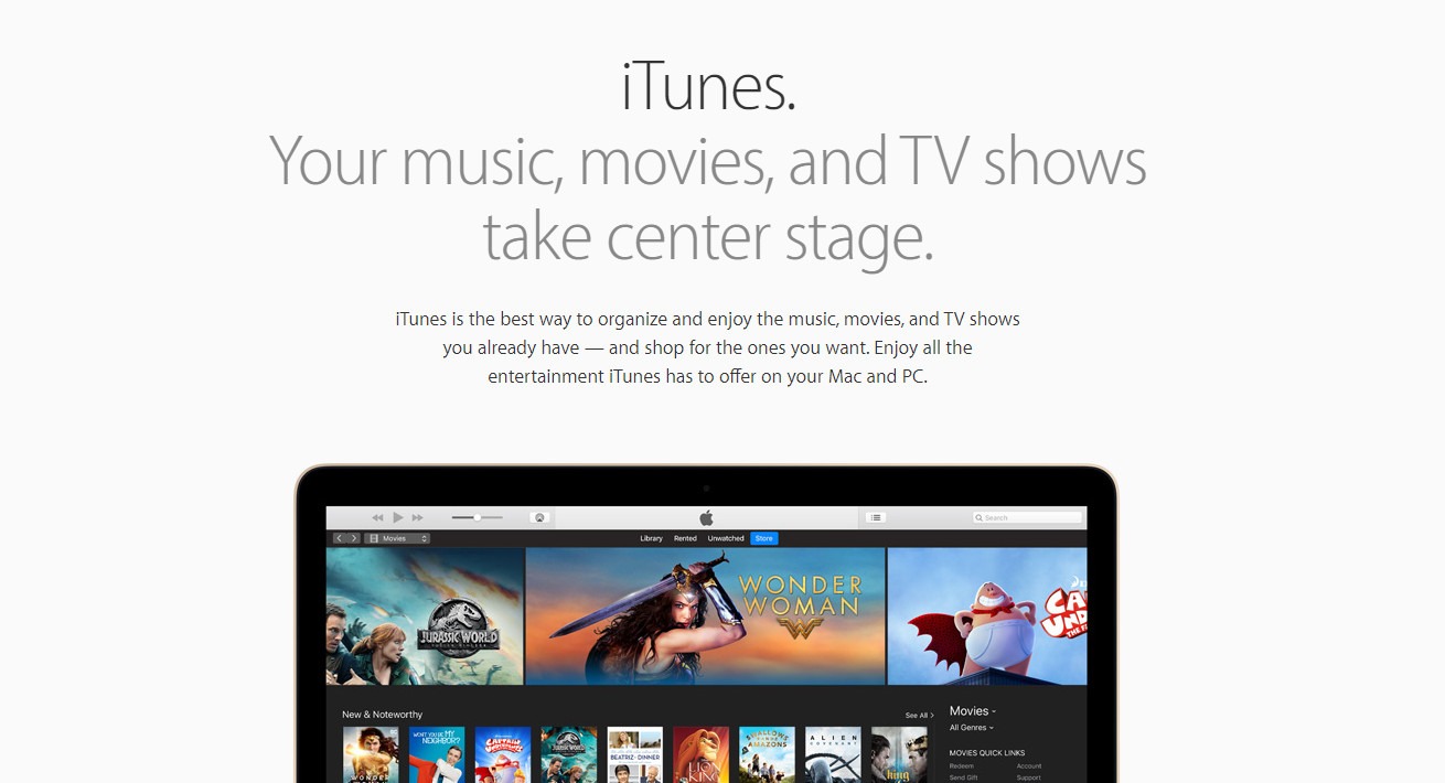 The Apple iTunes page on Apple's website.