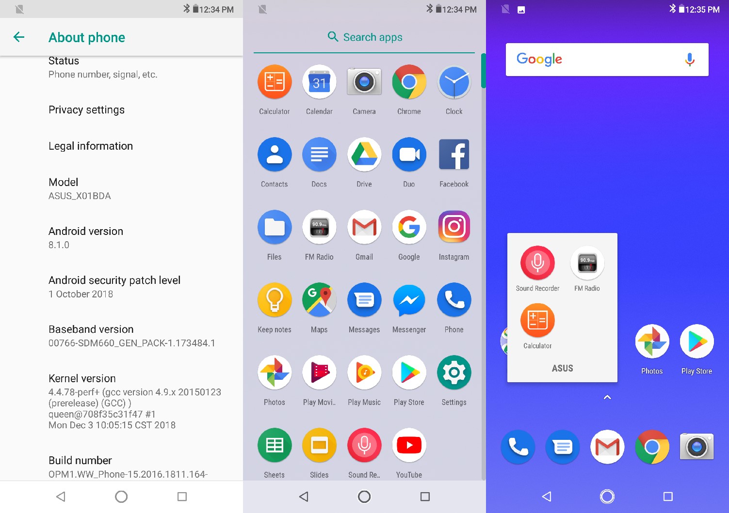 ASUS Zenfone Max Pro M2 default launcher and Android version