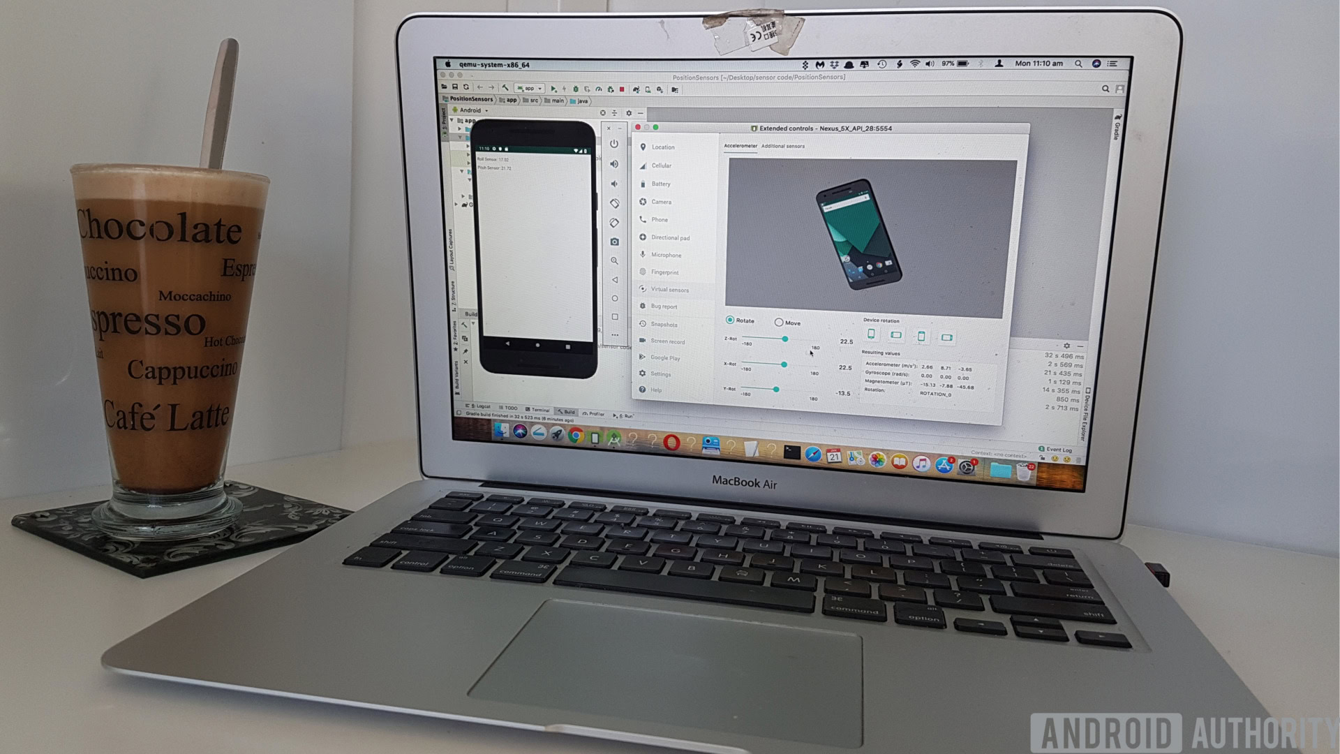 Macbook Air with Android Studio running programing Android Sensors - How To