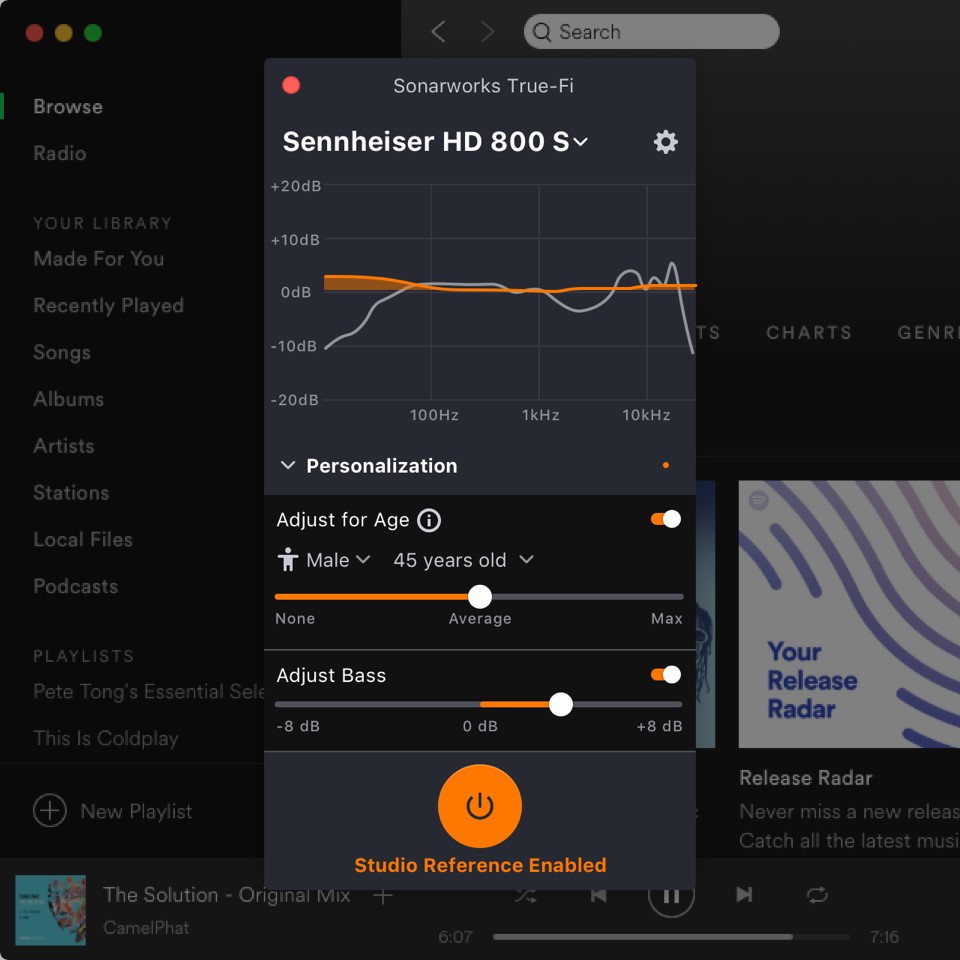 Sonarworks True-Fi mobile app customizing listener experience screenshot.