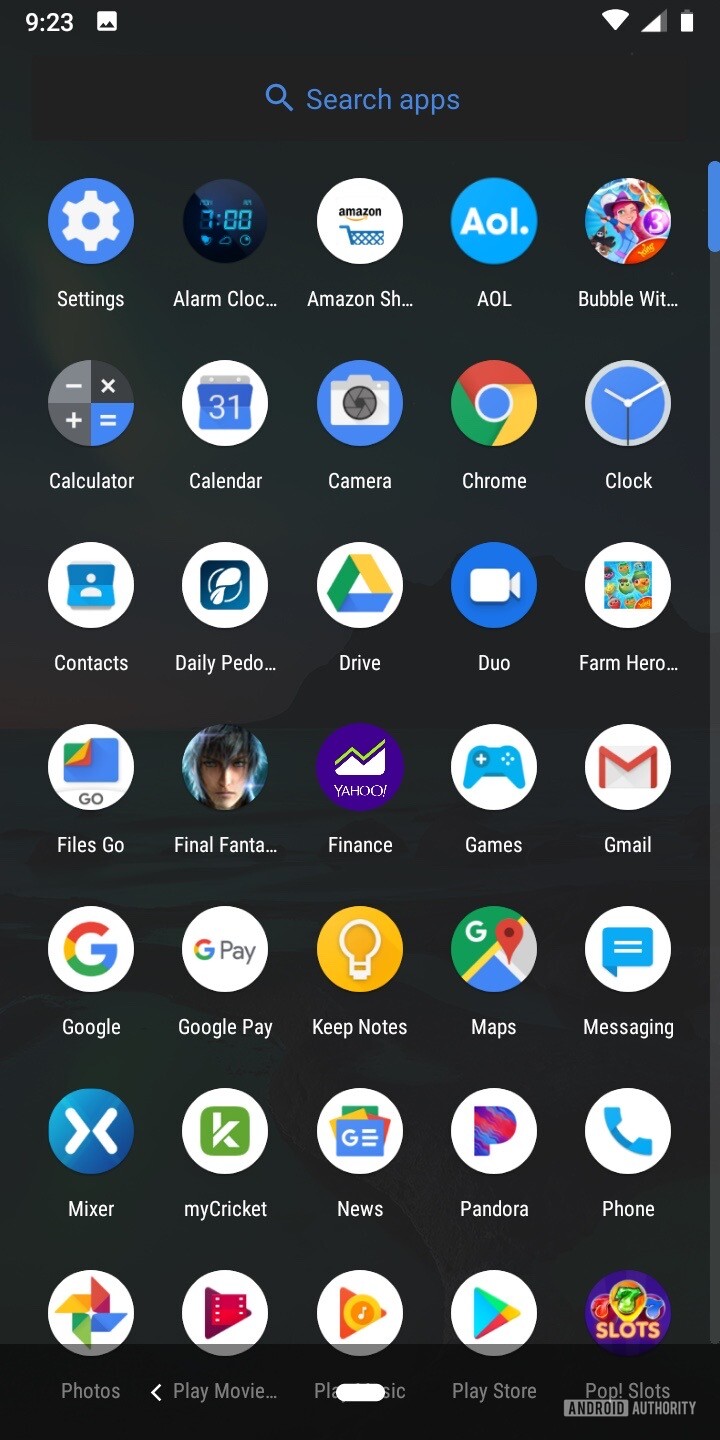 Screenshot of the default app drawer on the Nokia 3.1 Plus
