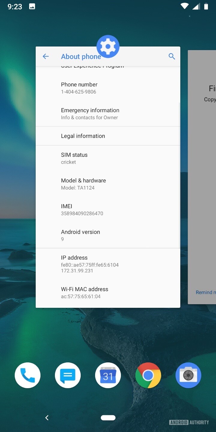 Screenshot of the about menu in the settings app on the Nokia 3.1 Plus
