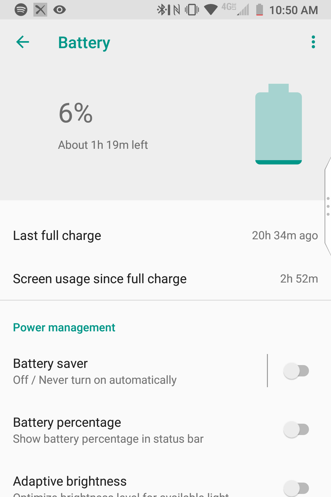 Screenshot of battery performance of the BlackBerry Key2 LE 