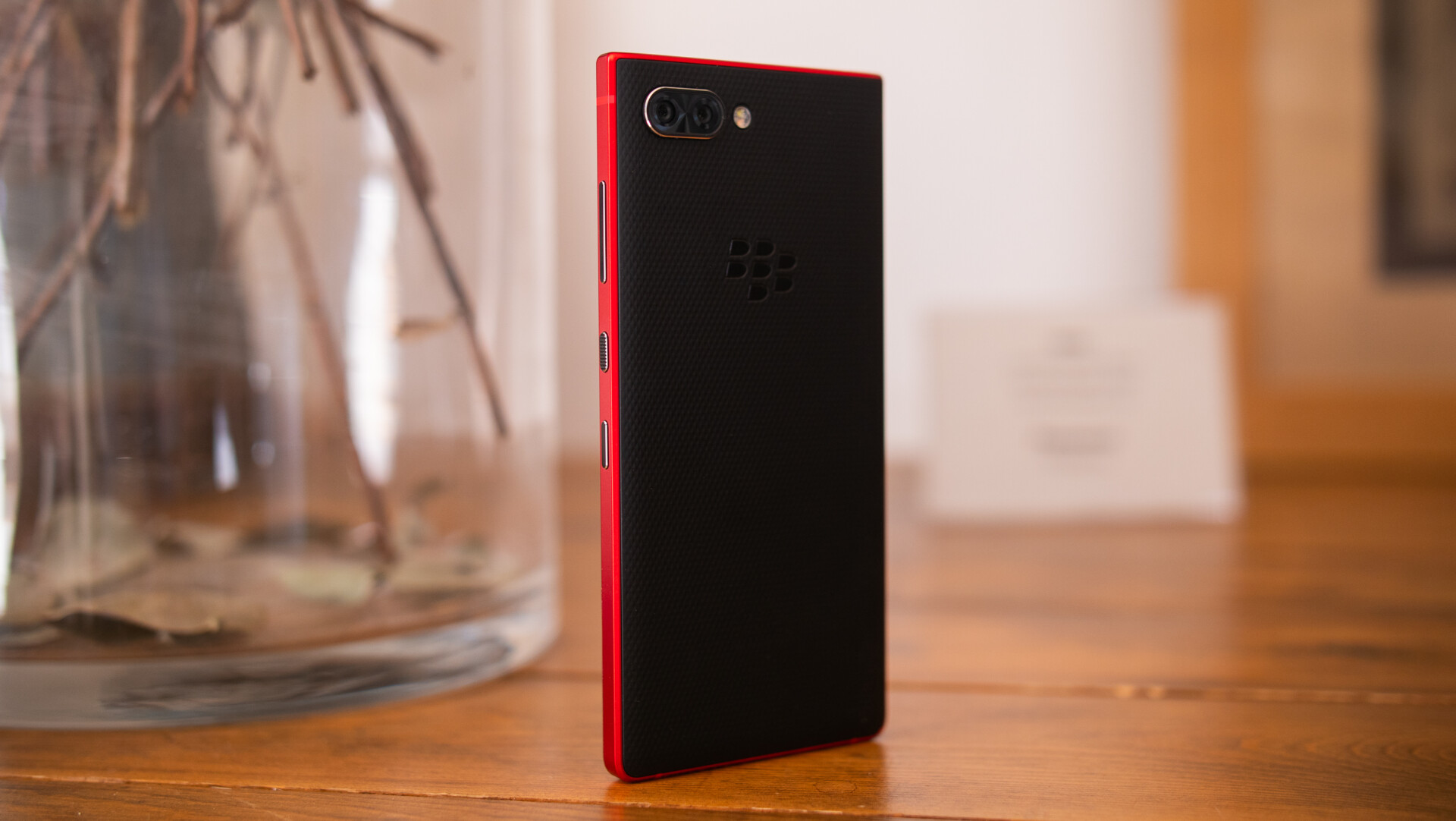 Backside photo of the Blackberry KEY2 Red Edition showing the dual cameras.