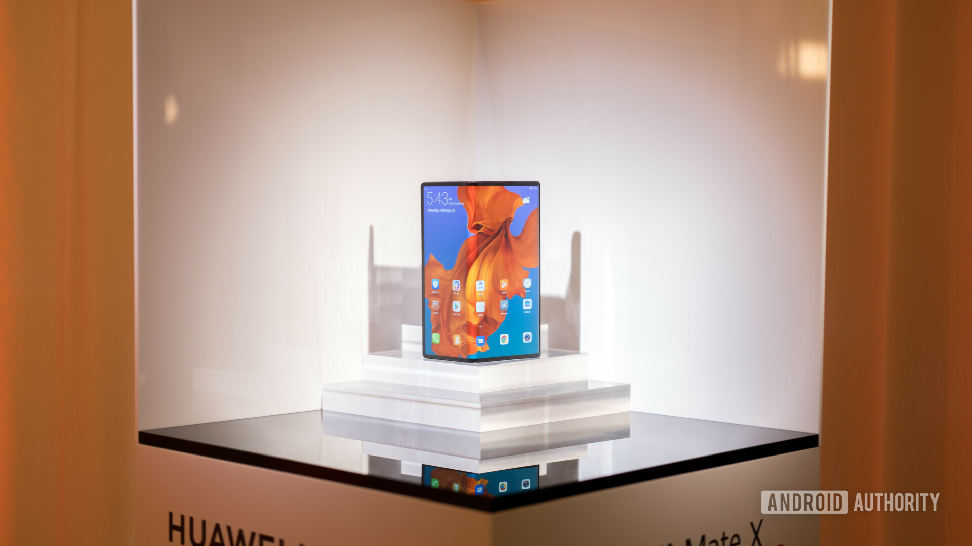 Photo of a Huawei Mate X in tablet mode showcased at MWC 2019