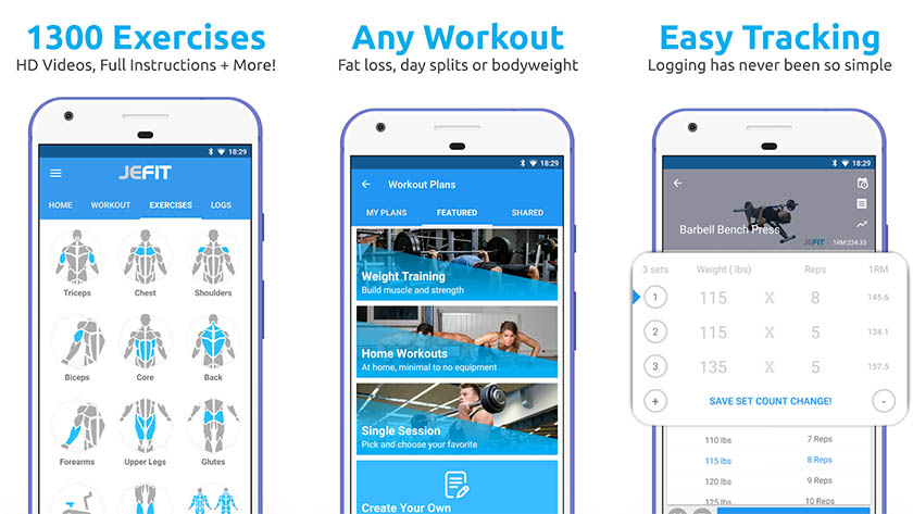 JEFIT Workout Tracker: las mejores aplicaciones de fitness y las mejores aplicaciones de levantamiento de pesas para Android