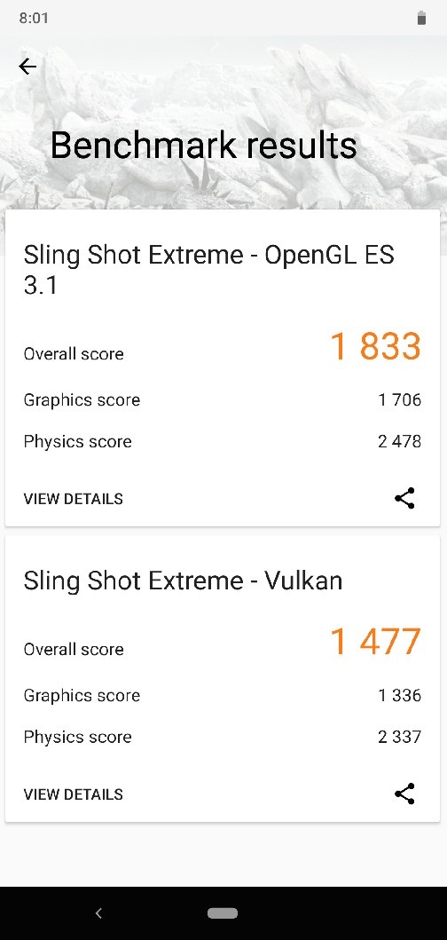 Screenshot of Nokia 8.1 3D Mark benchmark results