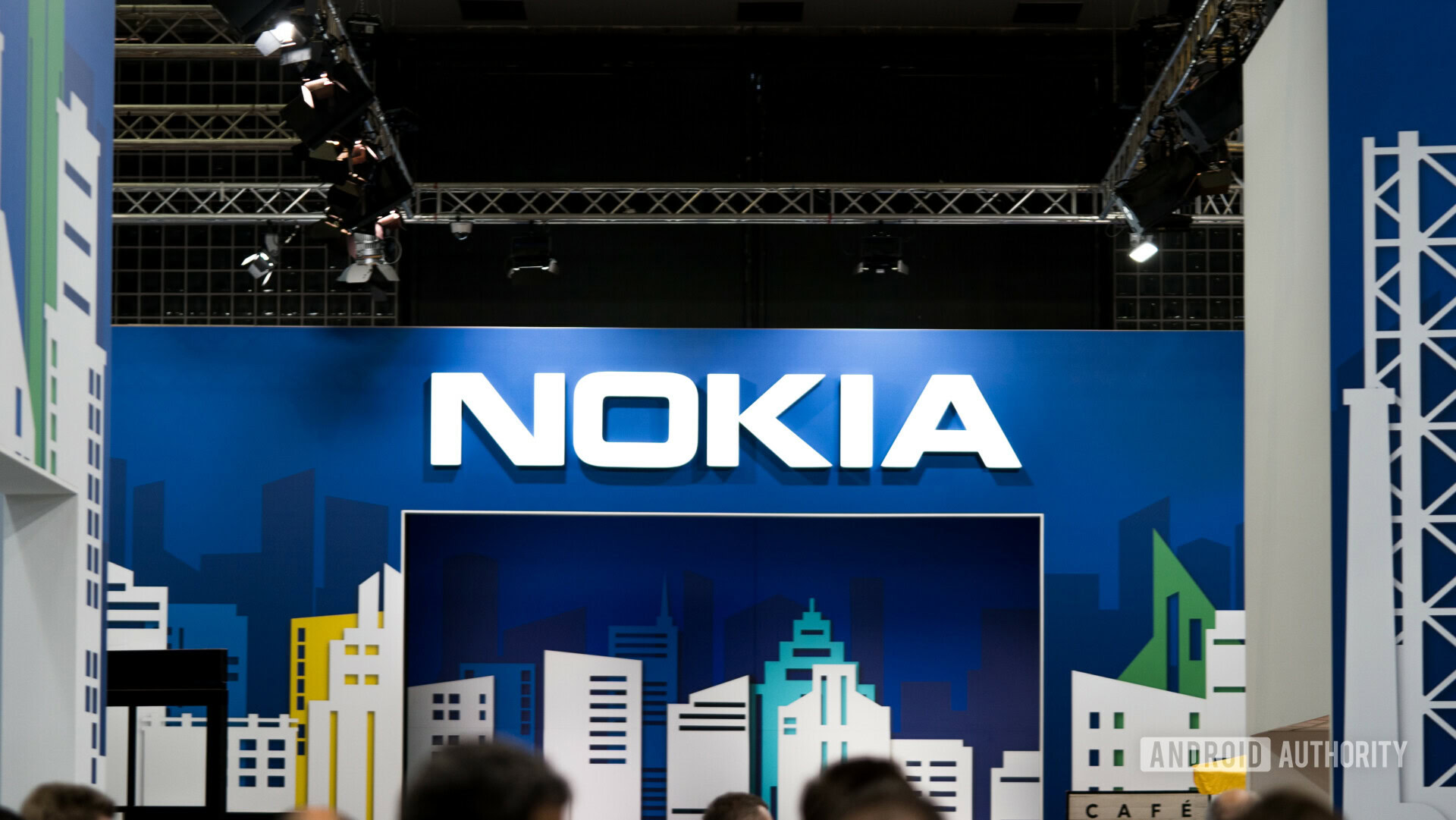 The Nokia logo on an event banner. 