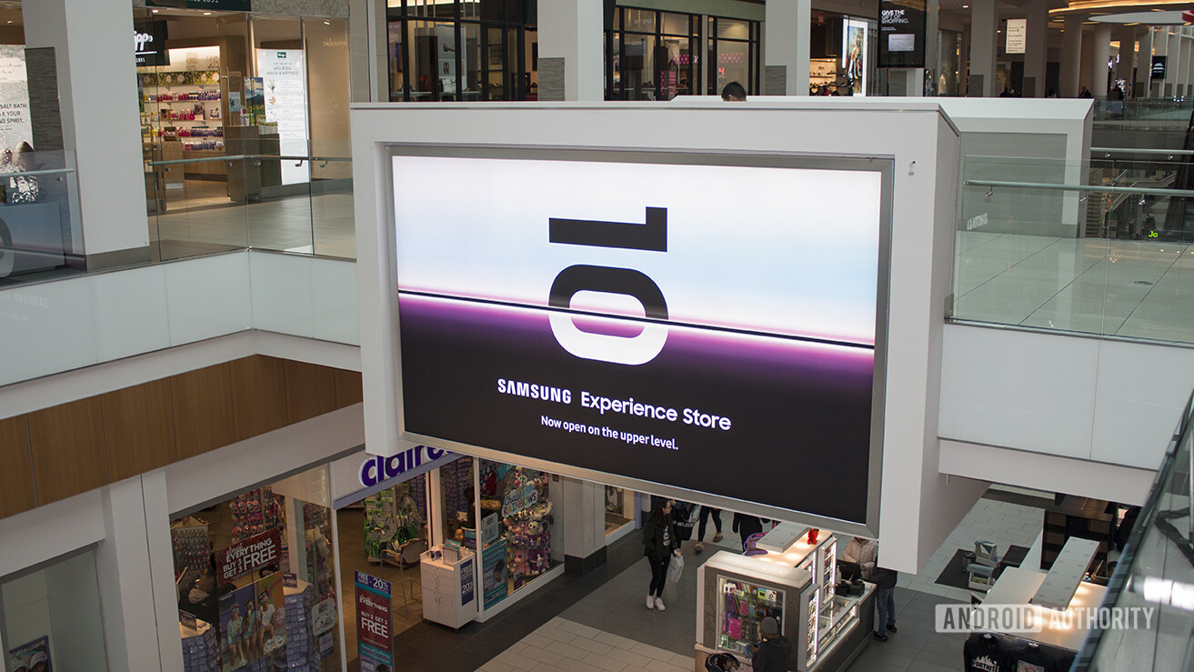 An advertisement for the Samsung Galaxy S10 viewed in the Roosevelt Field mall in Long Island, where the newest Samsung Experience Store is located.