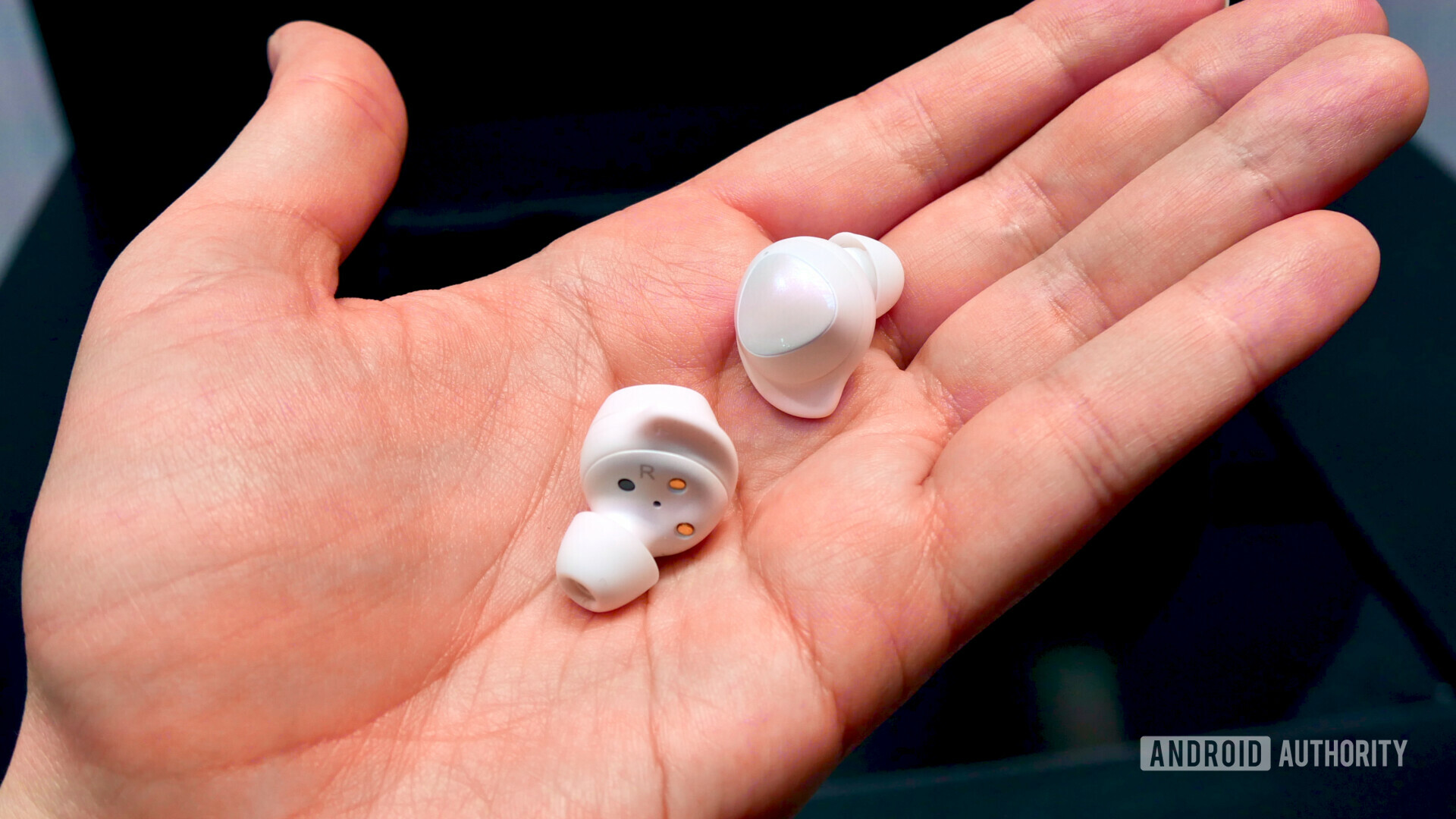 Photo of the new Samsung Galaxy Buds in white color placed in hand