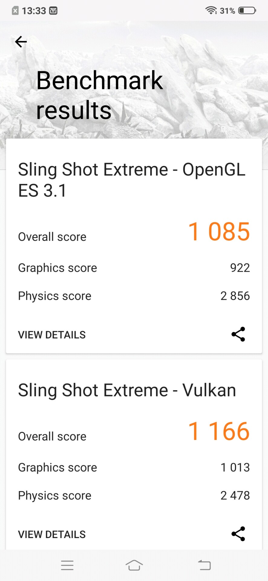 Screenshot of vivo V15 Pro 3D Mark benchmark results