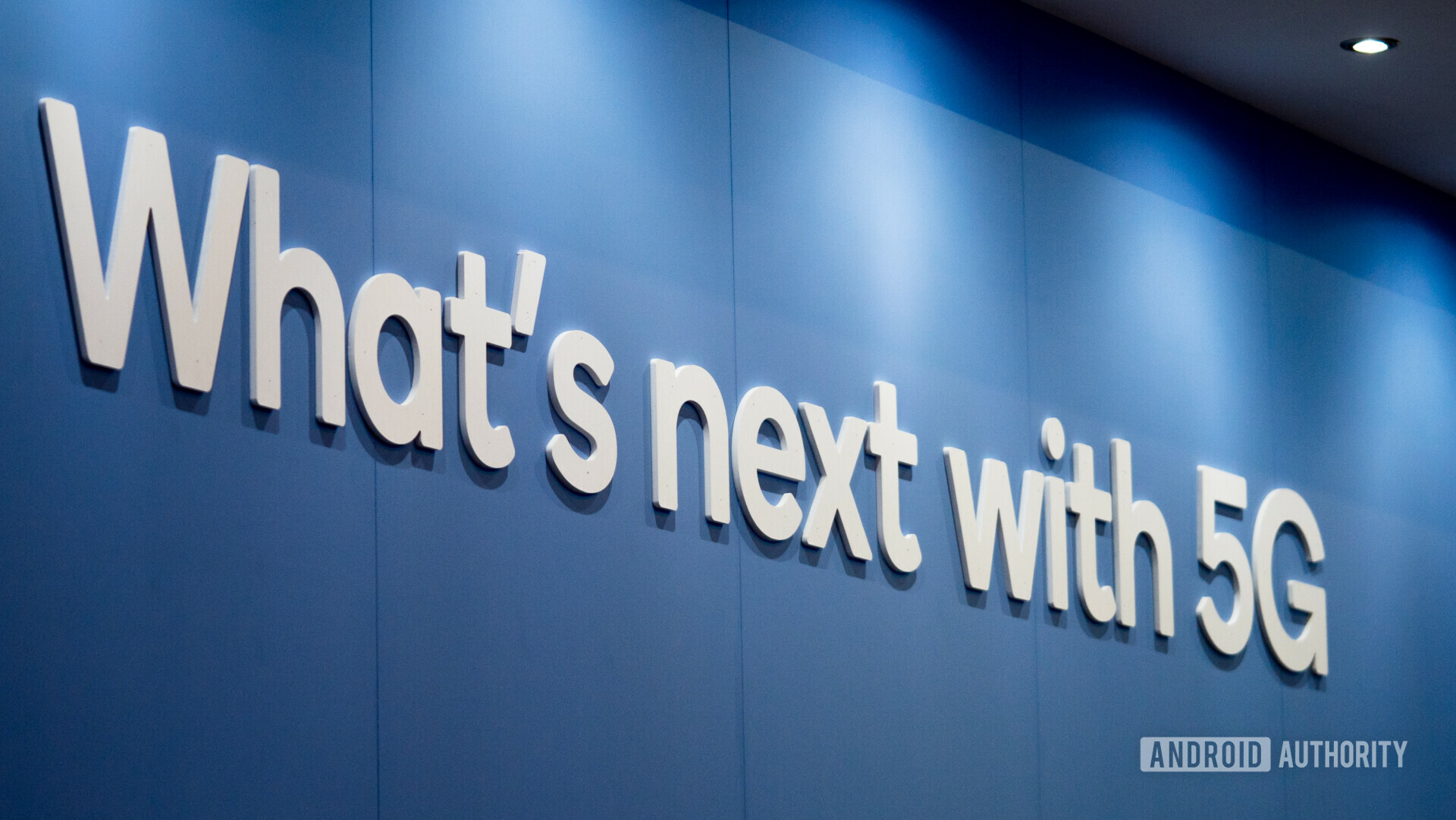 Billboard at MWC 2019 saying &quot;What's next with 5G&quot;