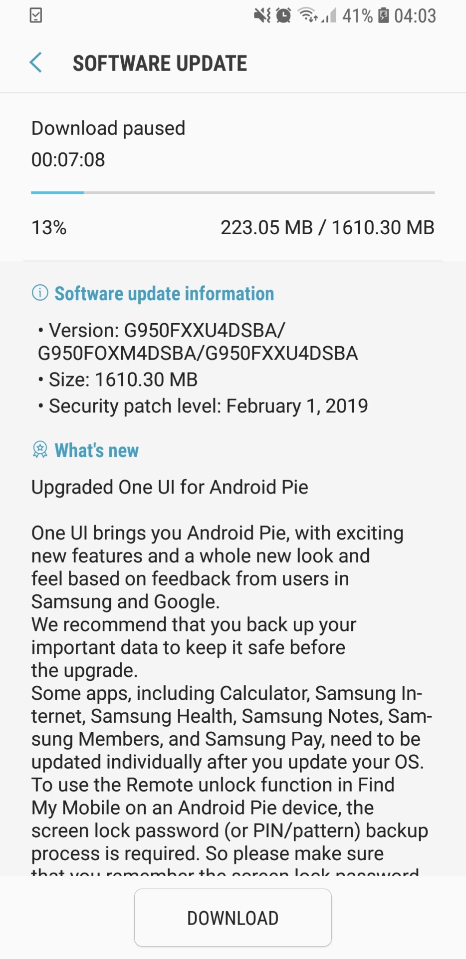 Android Pie on the Samsung Galaxy S8.