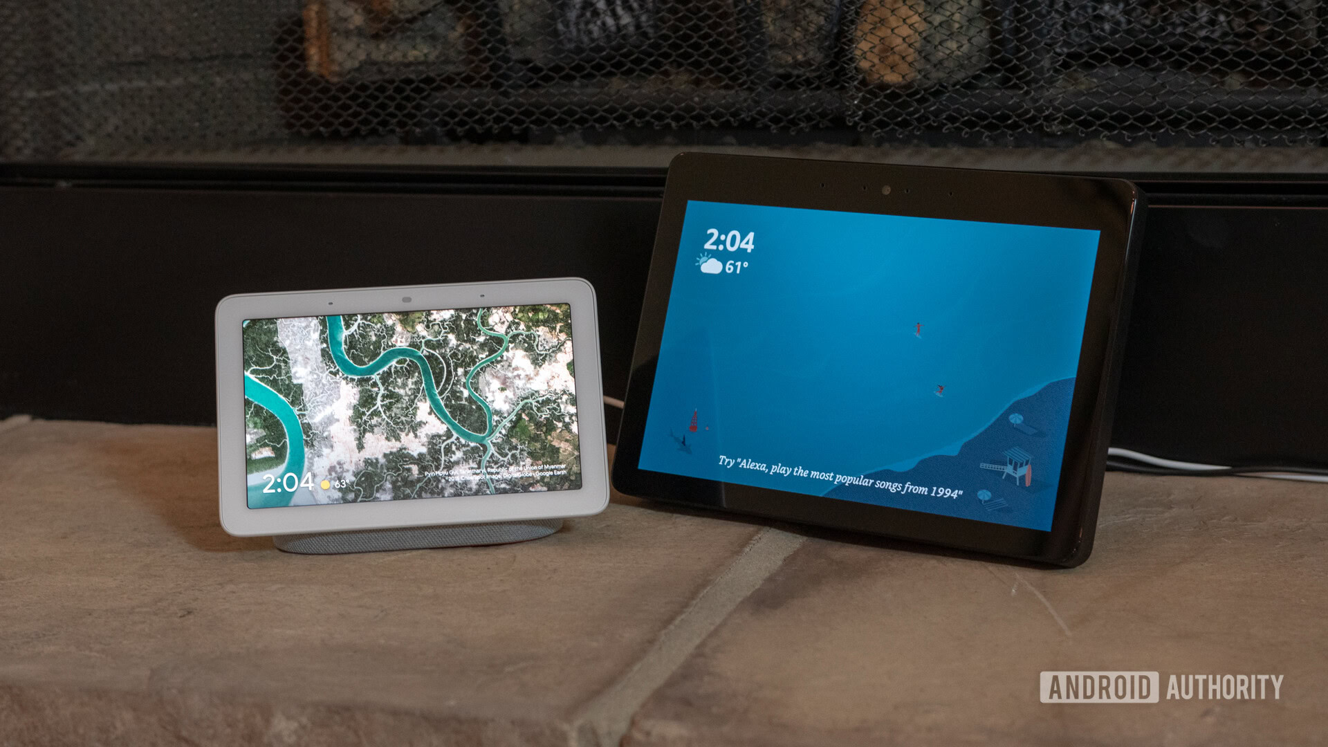 Google Home Hub vs Amazon Echo Show 2 side by side