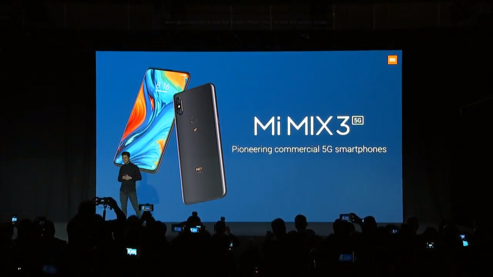 MWC 2019 presentation of the Xiaomi Mi Mix 3 5G.