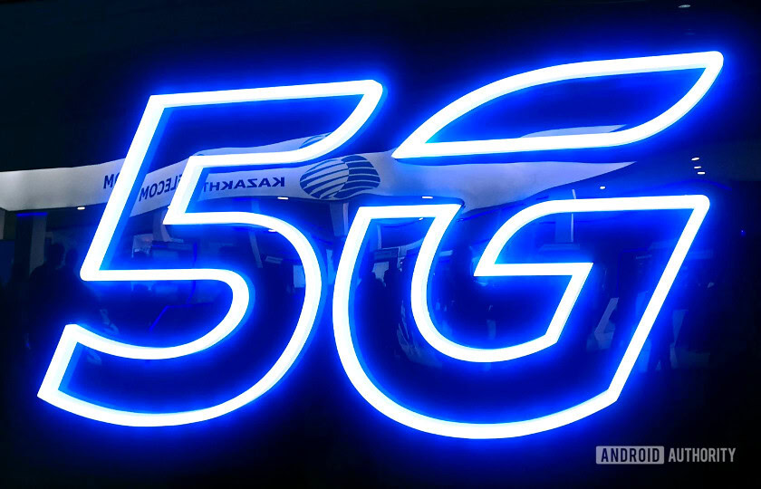 5G logo neon sign taken at MWC 2019