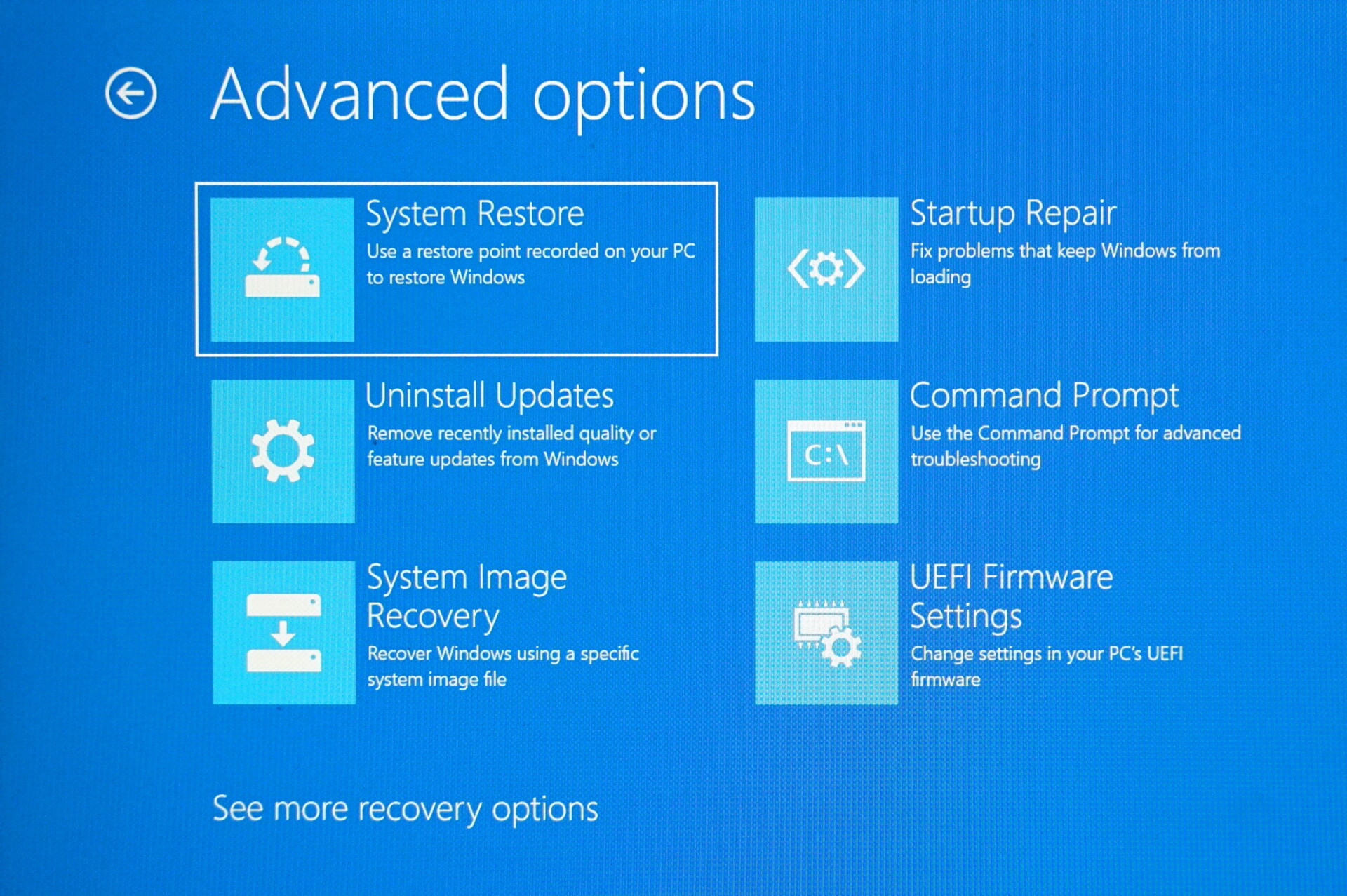 Windows 10 advanced options - how to do a System Restore on Windows 10