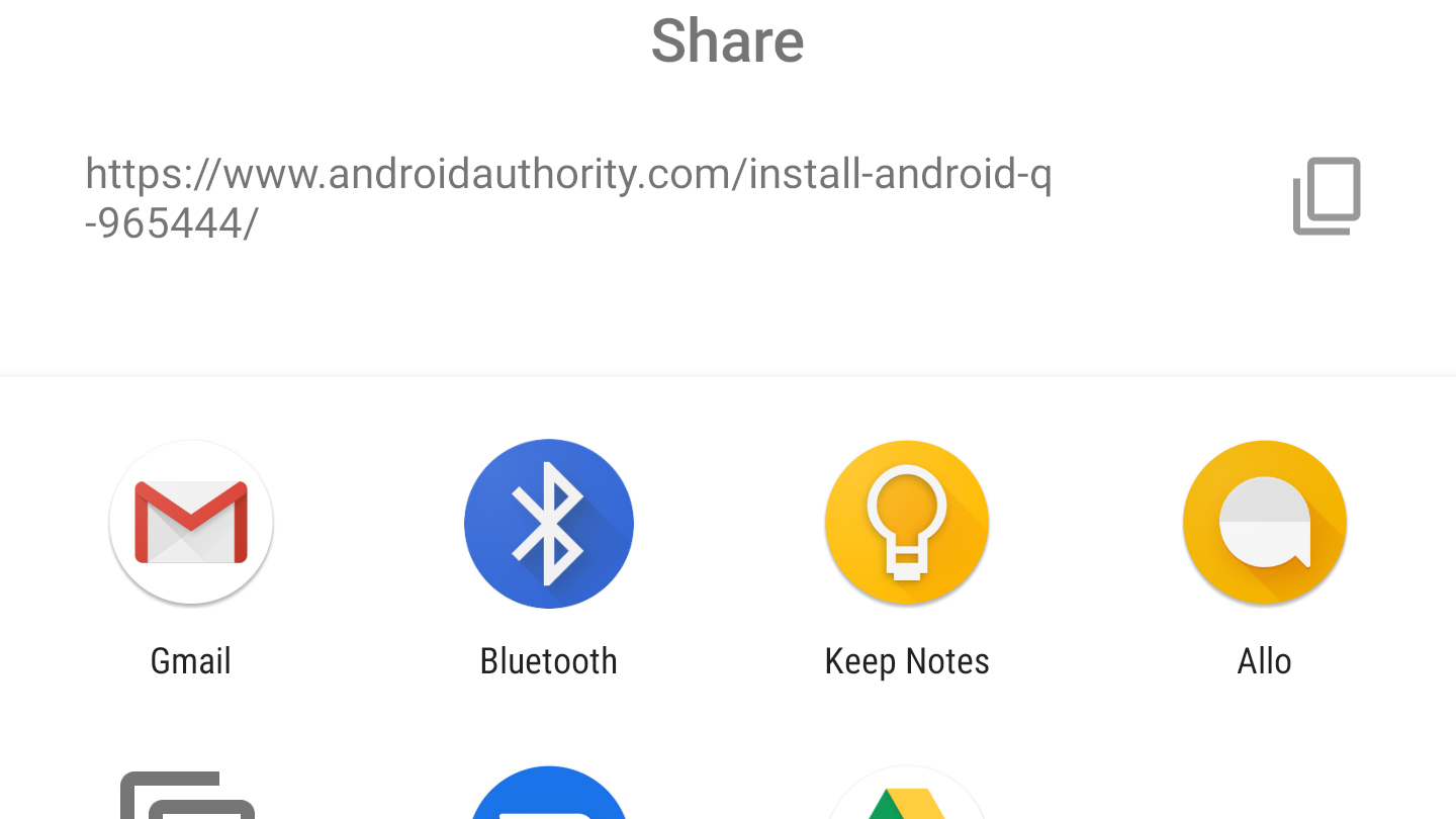 A screenshot of the Android Q Share Menu.