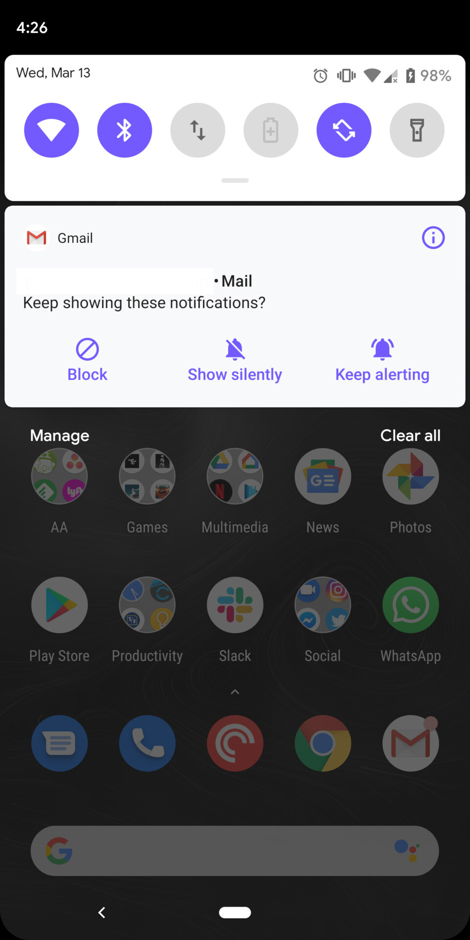 Android Q notifications context menu