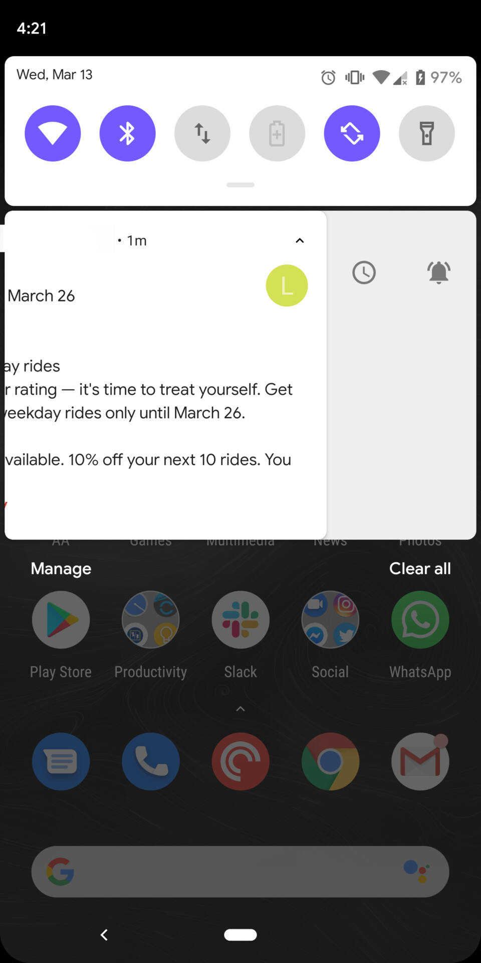 Android Q notifications swiping to the left