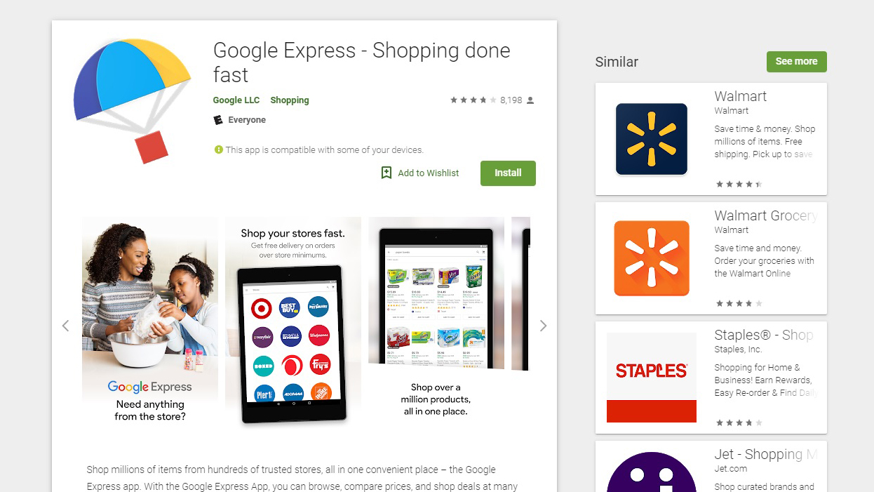 Screenshot of Google Express app page on the Play Store.