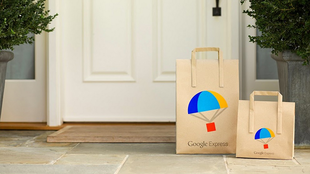 Google Express packages in front of a door.