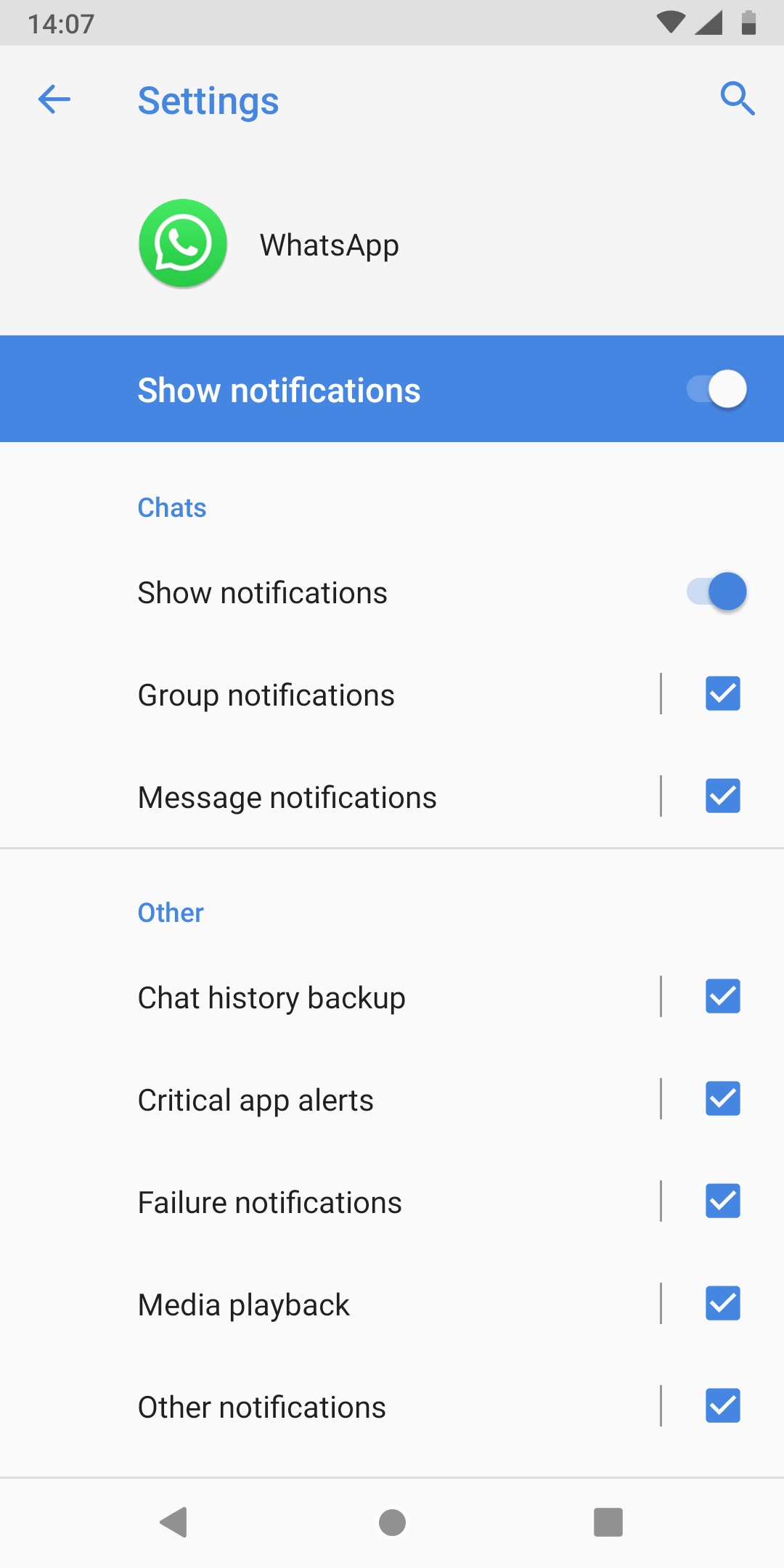 Manage Android notifications notification categories