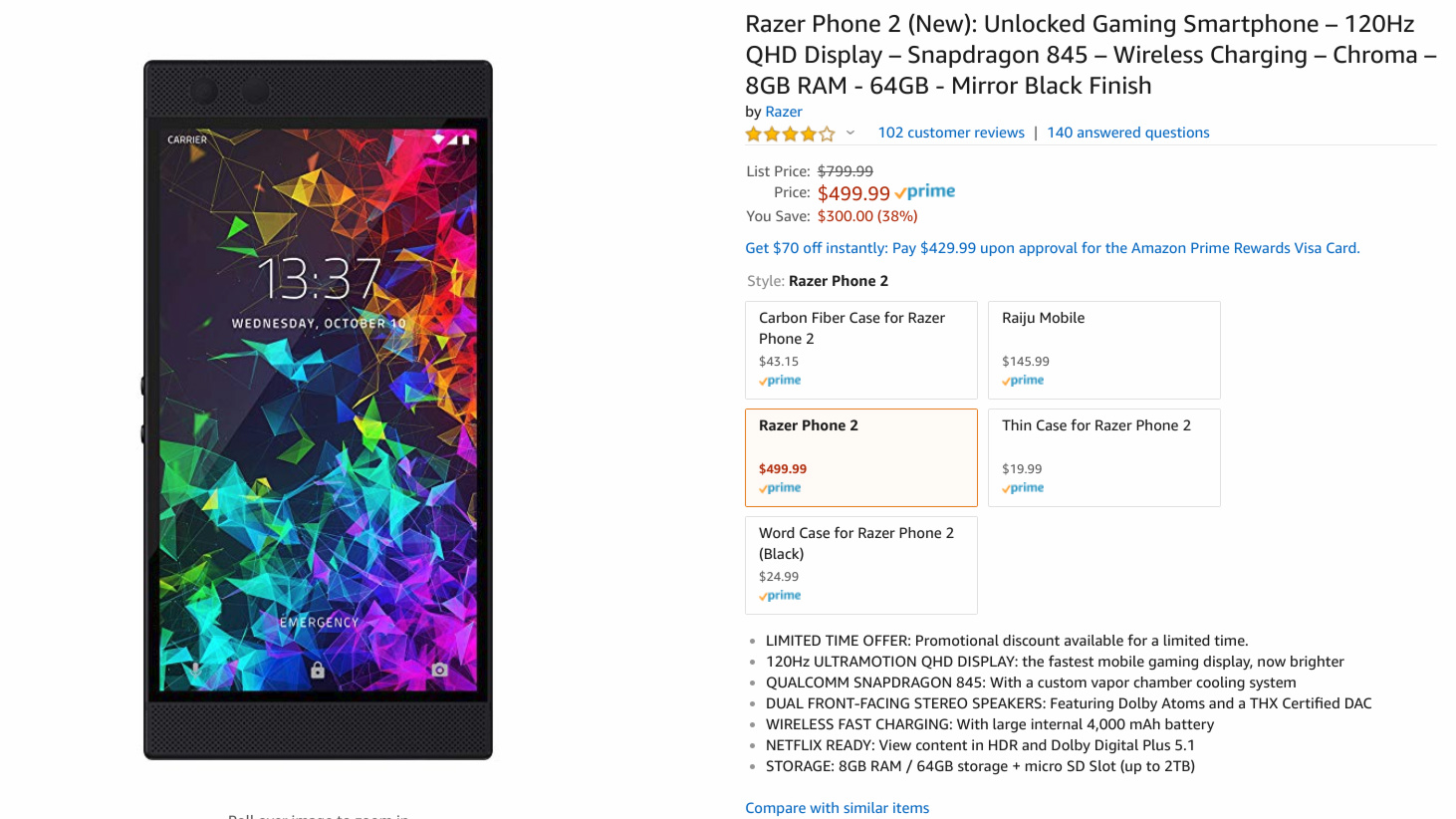 Deal on the Razer Phone 2 on Amazon.