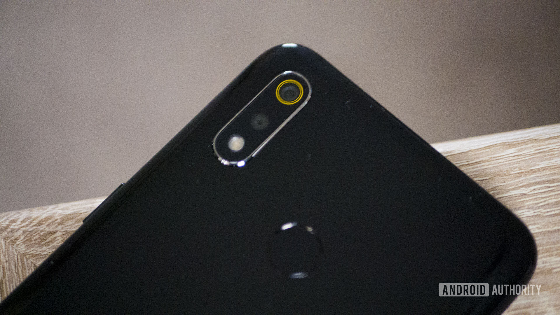 Back side of the The Realme 3 focusing on the cameras that feature Night mode.