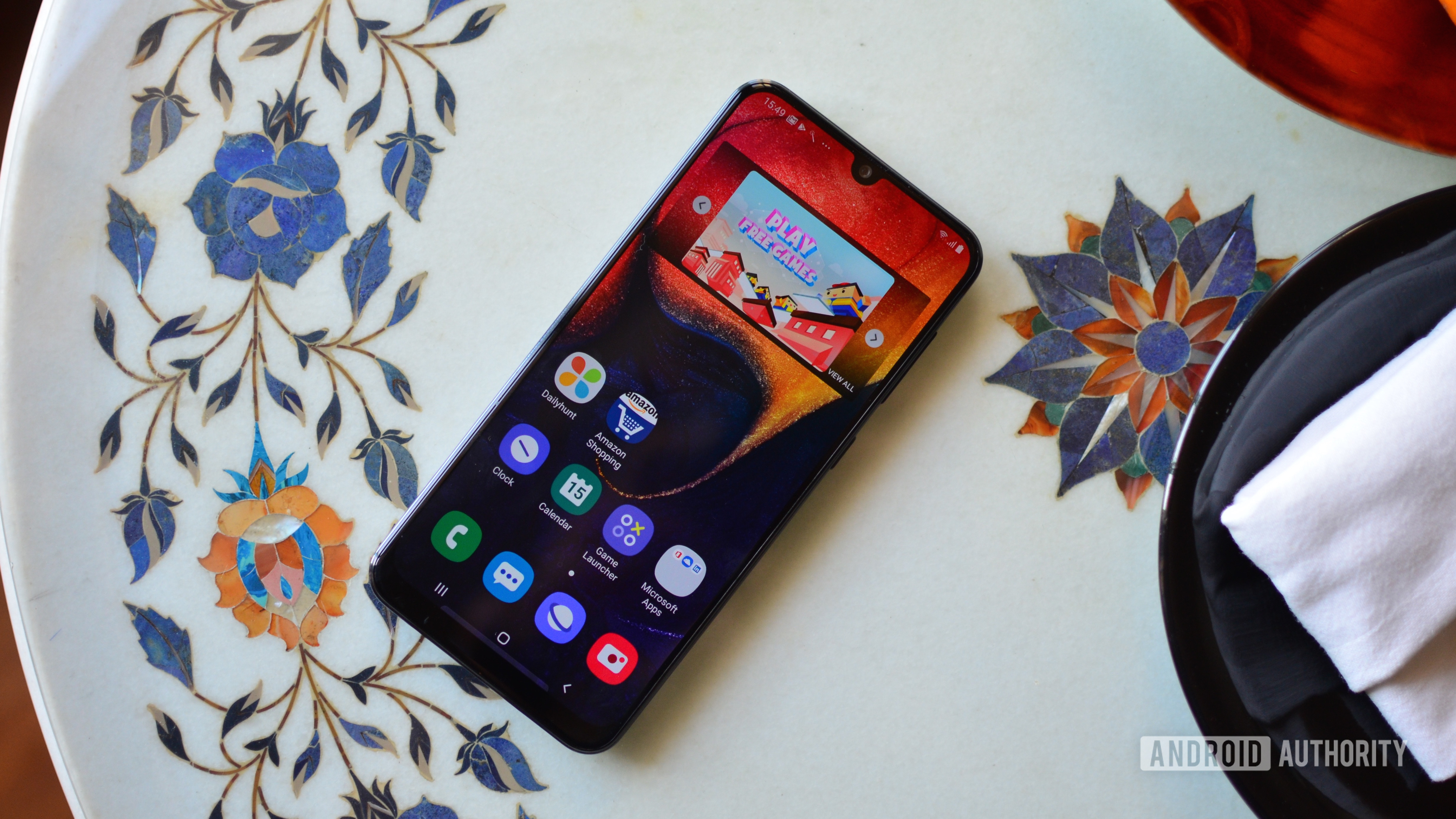 Samsung Galaxy A50 front display. One of the best budget phones.