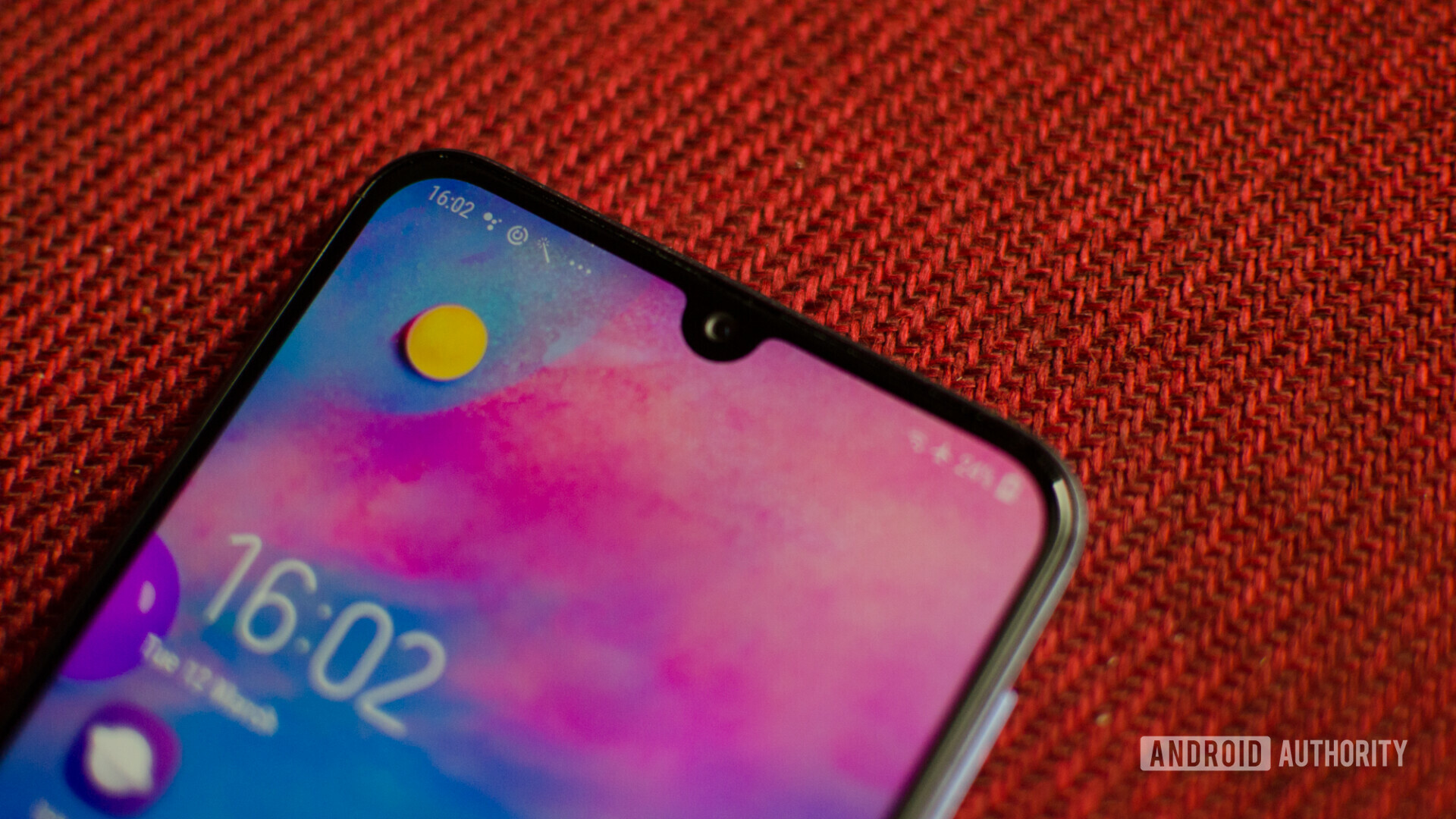 Front upper side of the Samsung Galaxy M30 focusing on the Infinity U display notch