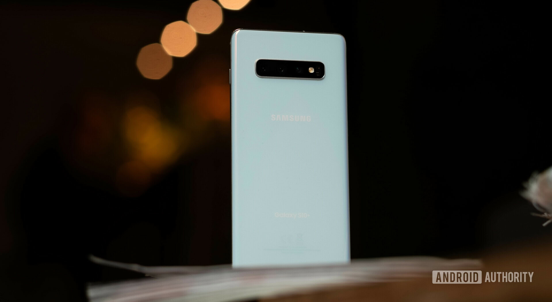 Samsung Galaxy S10 Plus back standing upright