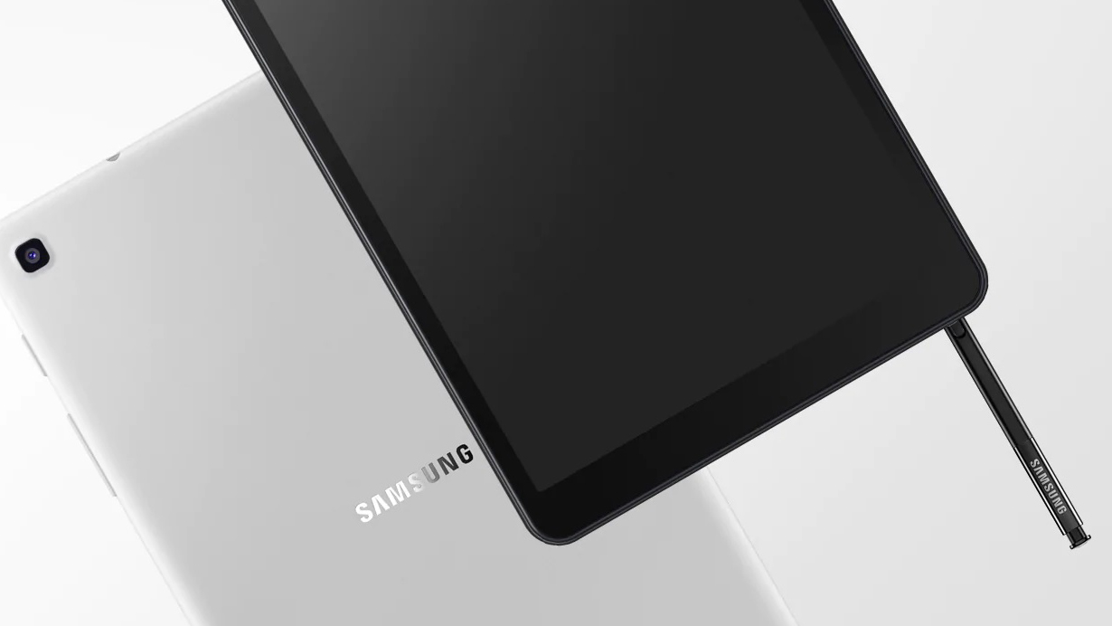 Promotional images of the budget-oriented Samsung Galaxy Tab A, which includes a non-Bluetooth S Pen.
