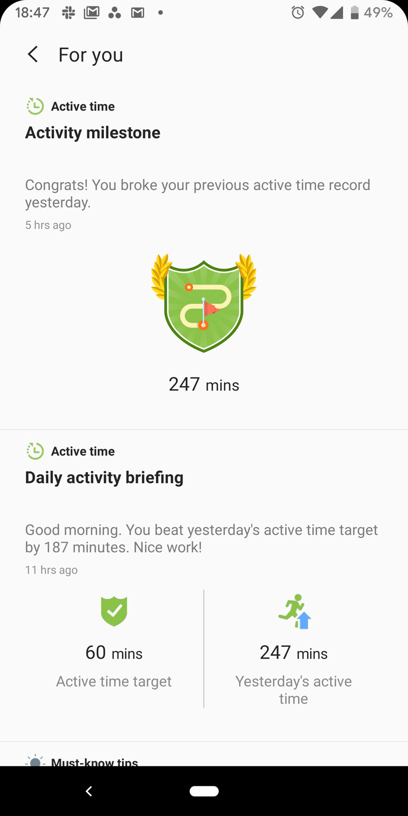 Samsung Health activity milestone