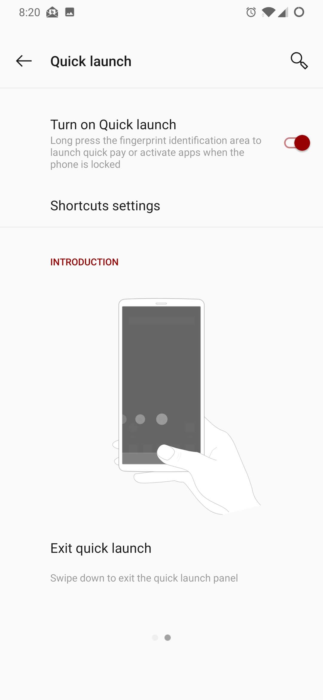 Quick Launch settings on the OnePlus 6T.