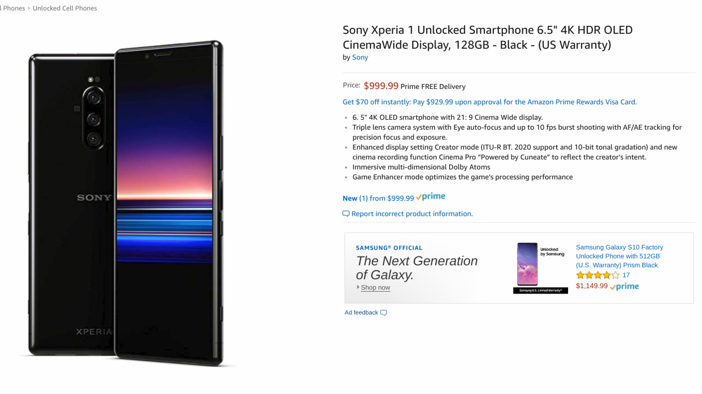 Pre-order for the Sony Xperia 1 on Amazon.