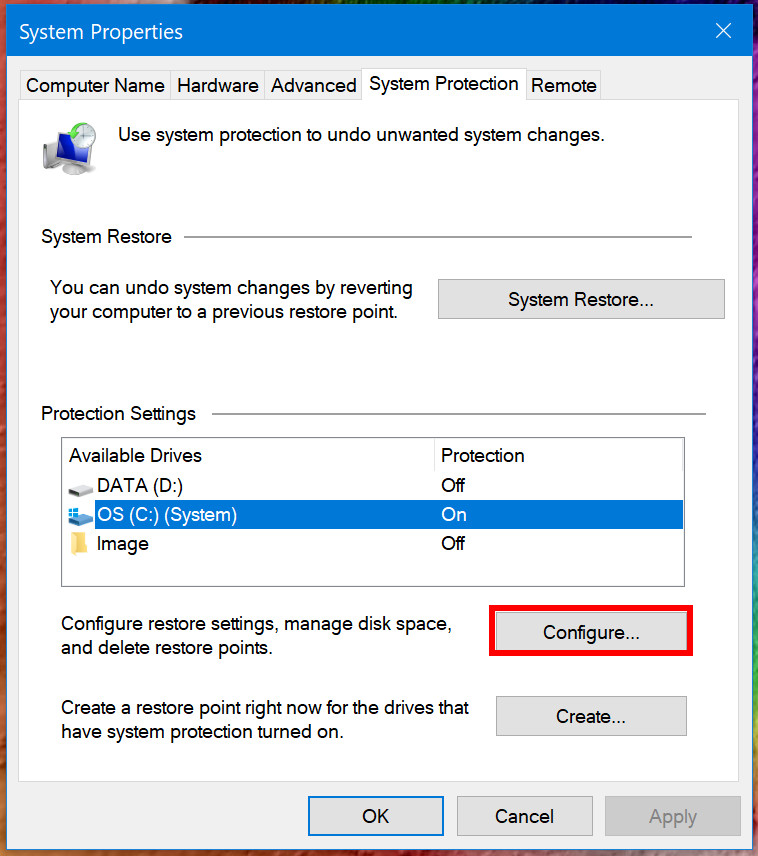 Windows 10 System Properties menu - how to do a System Restore on Windows 10