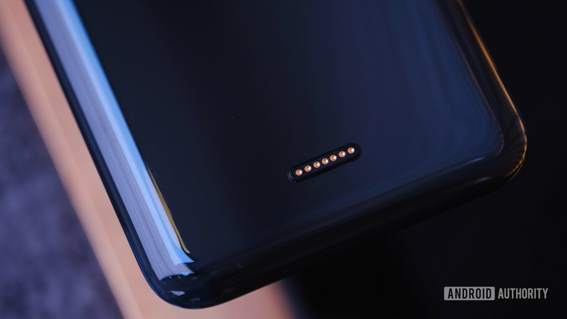 Backside of the vivo APEX 2019 concept focusing on the charging pins.