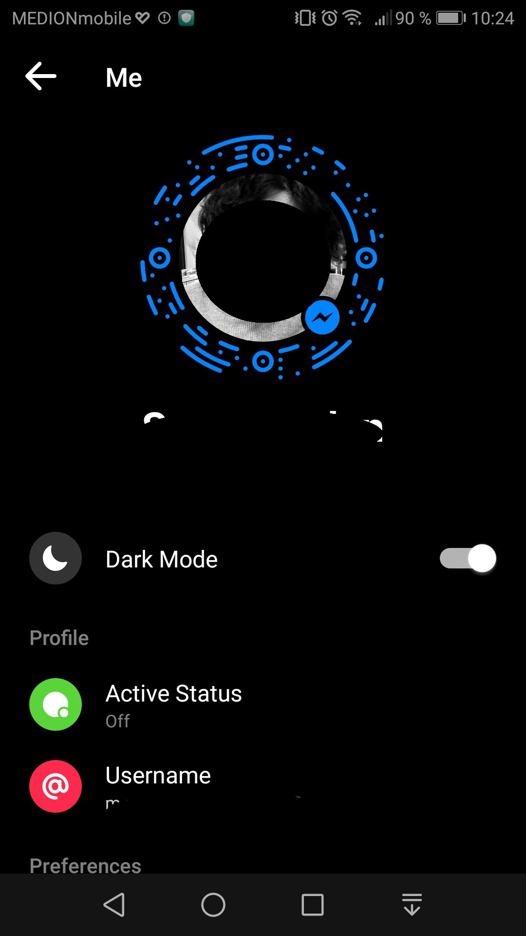 Facebook Messenger dark mode screenshot