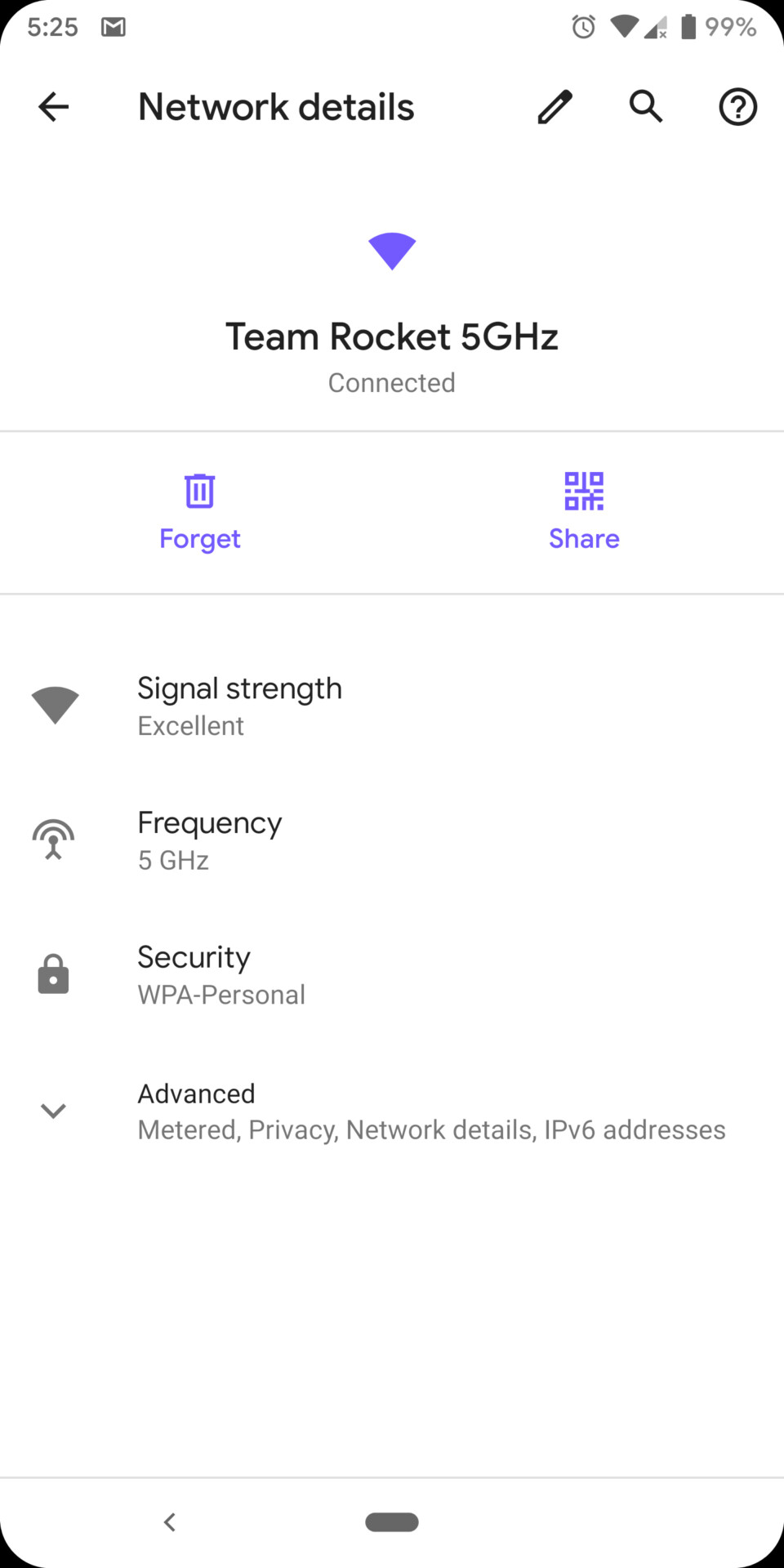 Screenshot of the Android Q developer preview Wi-Fi sharing options.