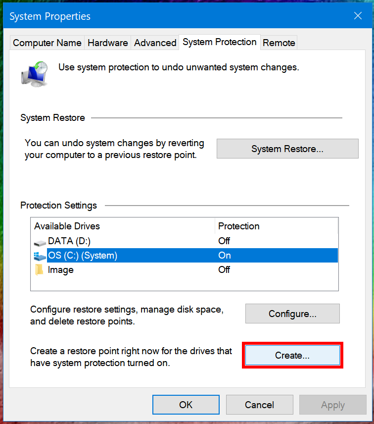 Windows 10 System Properties menu - how to do a System Restore on Windows 10