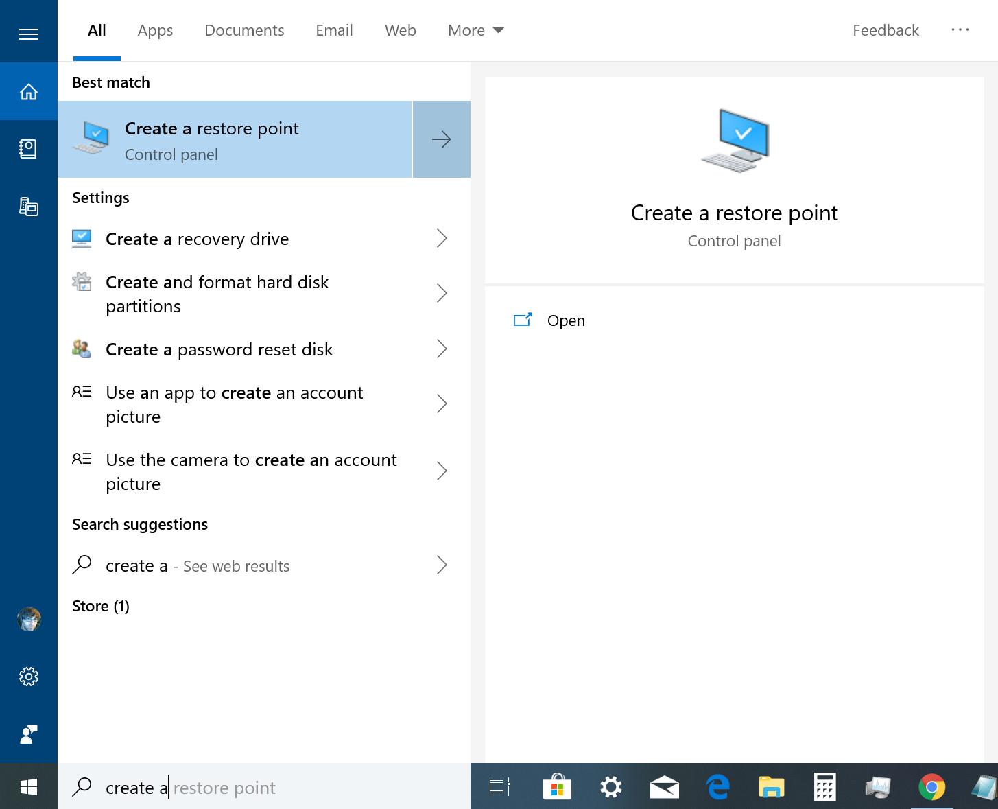 Windows 10 create restore point start menu - how to do a System Restore on Windows 10