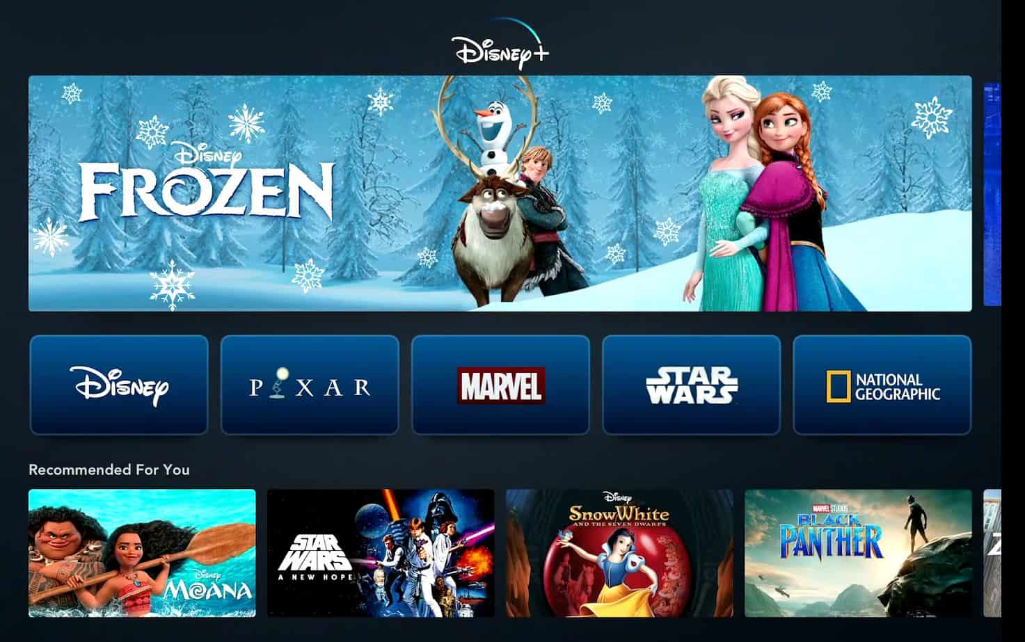 Disney Plus homescreen