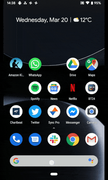A GIF of a Pixel phone home screen showing a Google Doodle in the search bar area.