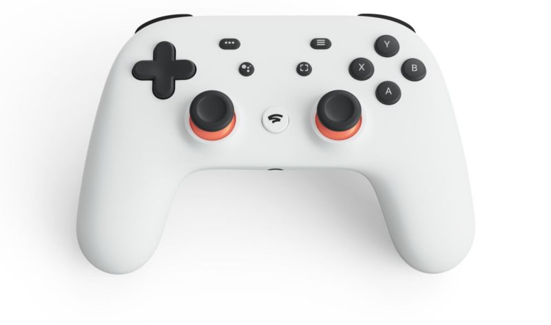 Photo of Google Stadia controller against a white background.