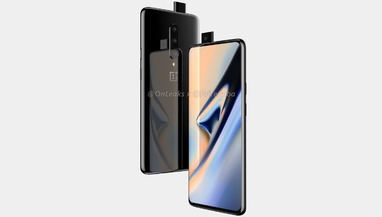 Alleged render of the front and back side of the OnePlus 7 with extracted pop out selfie camera