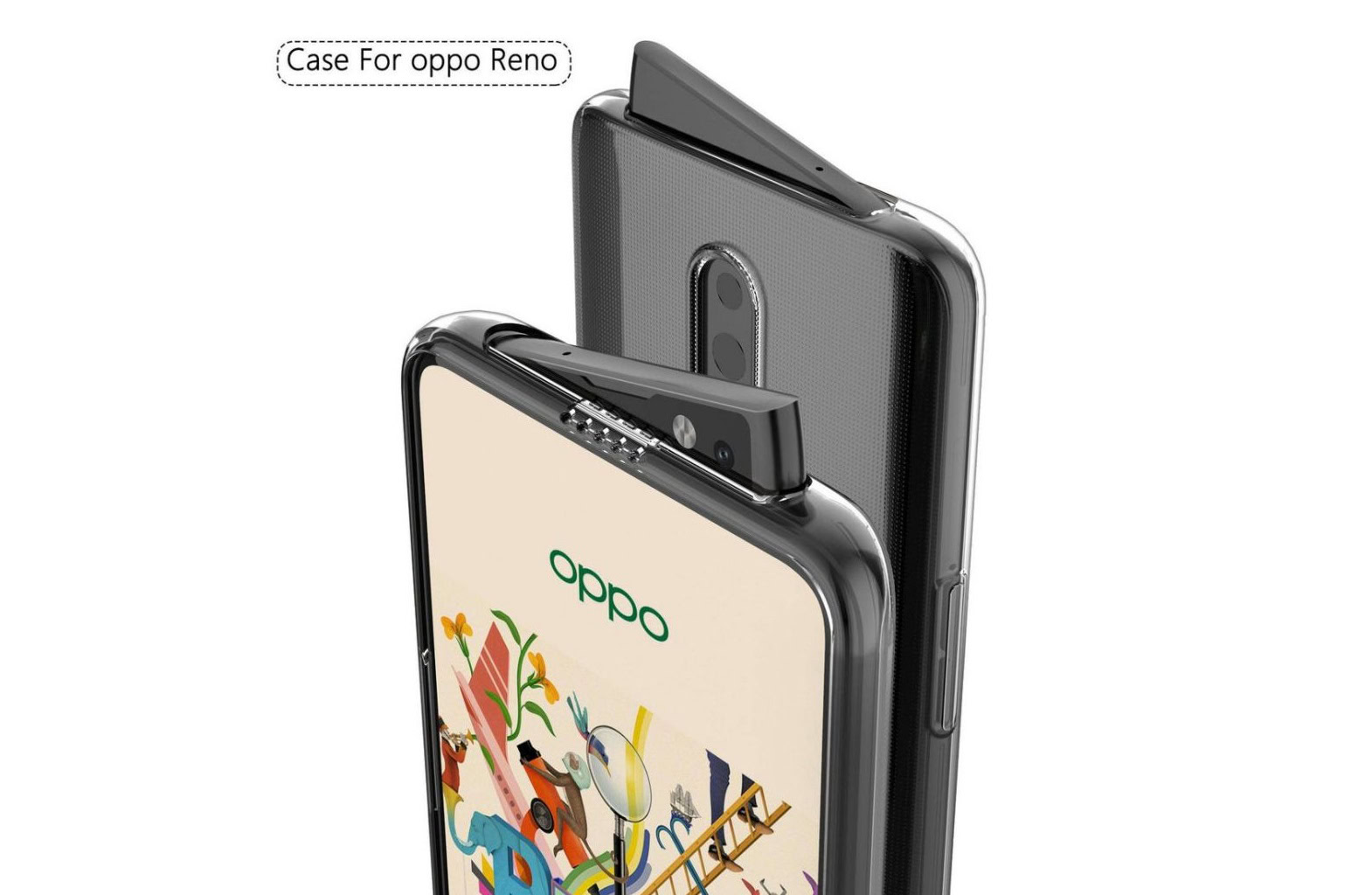 An OPPO Reno render leak showing the top of two phones back-to-back with their pop-up cameras showing. 