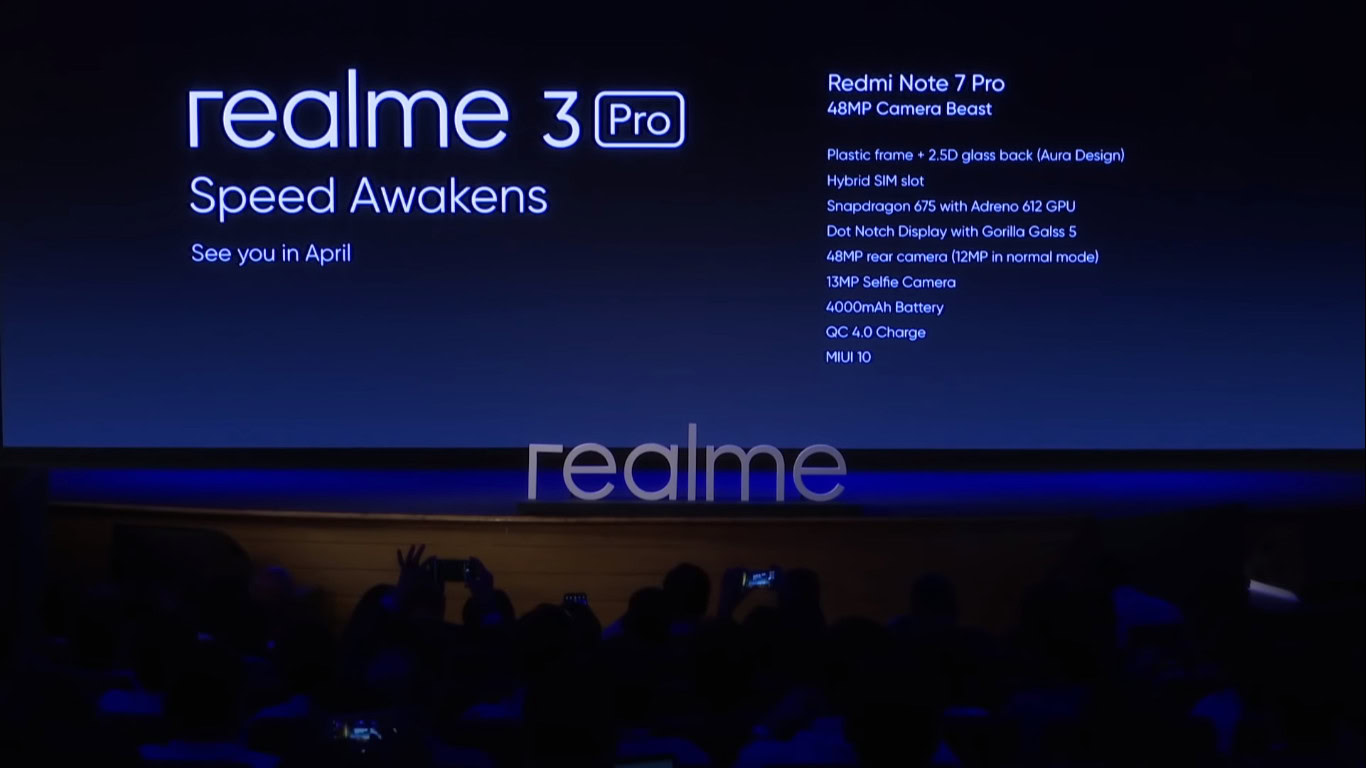 A teaser for realme 3 Pro, with the Redmi Note 7 Pro specs.