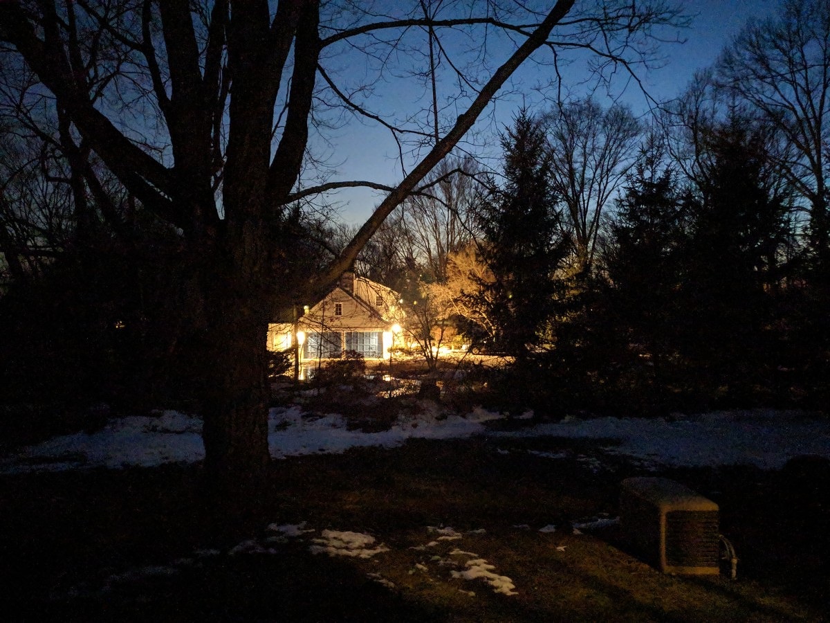 A night scene shot on the Galaxy S10 using a port of the Google Camera app with Night Sight.